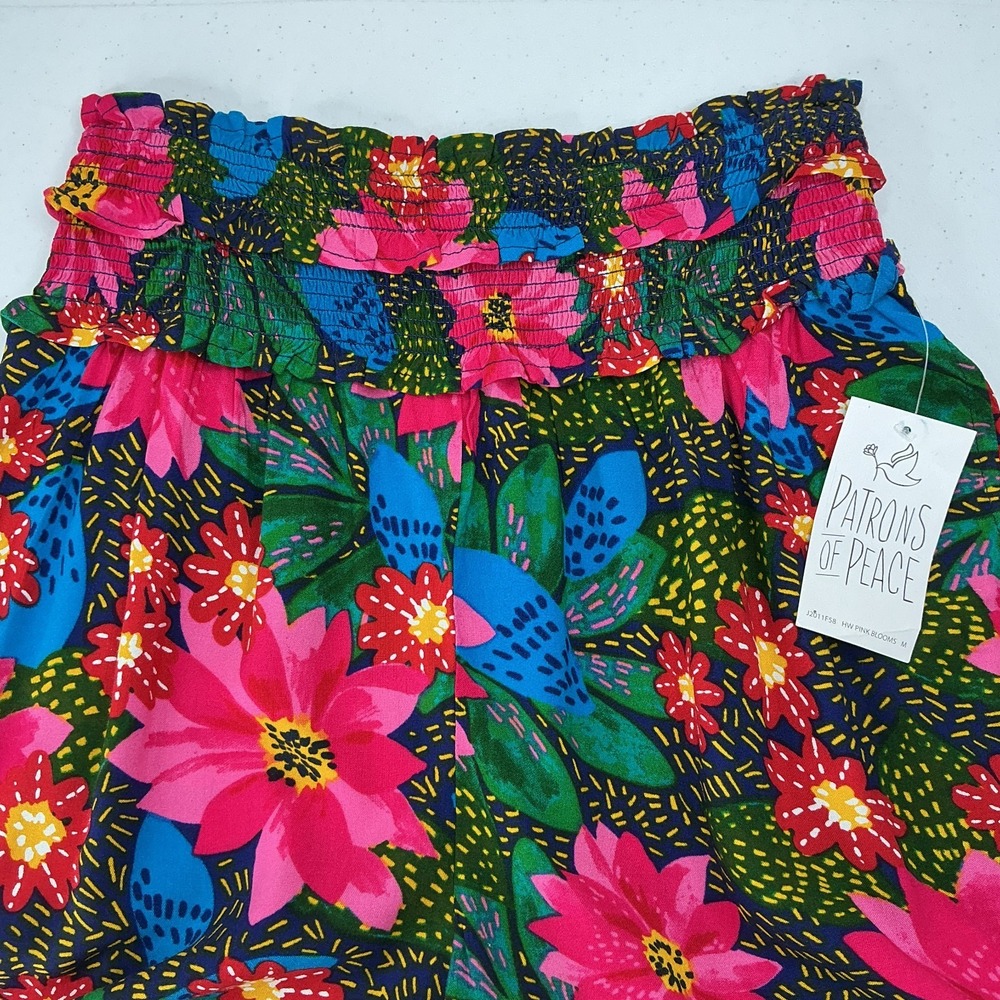 Patrons of Peace Smocked Wide-Leg Pants Size M Floral Dopamine BOHO Festival NWT - Picture 3 of 9